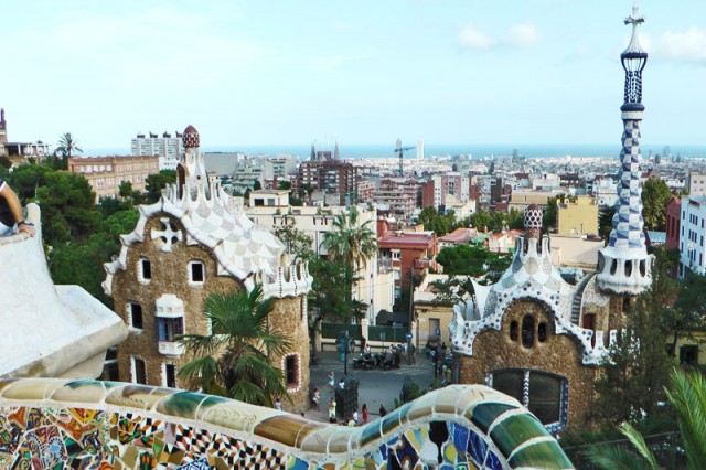 Barcelona from Gaudí’s Park Guell with La Sagrada Familia in the background